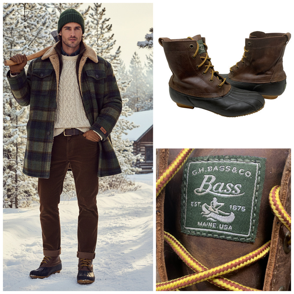 Vintage Bass Blizzard Duck Boots Men's Sz 10 D Brown Leather Water Resistant